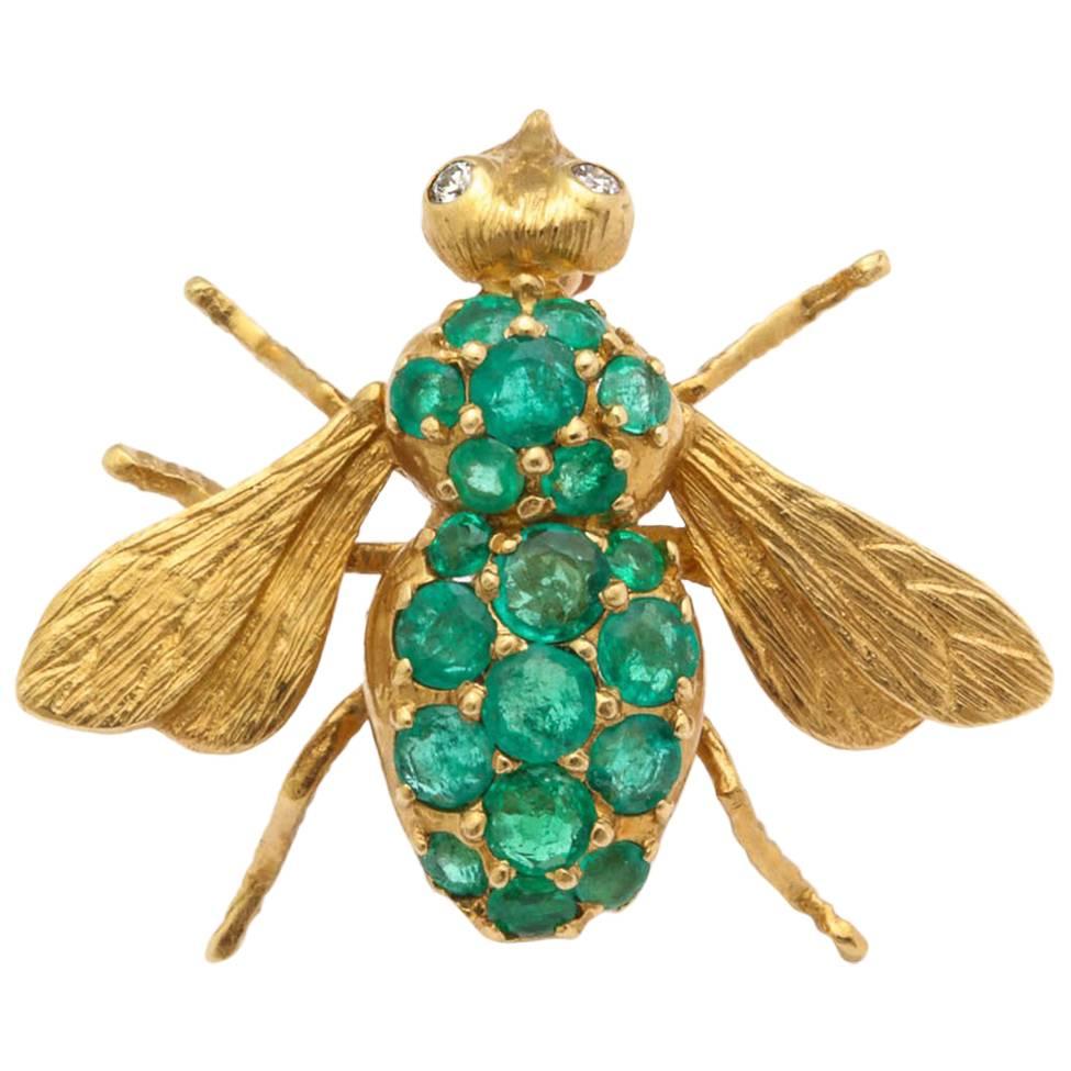 Rosenthal Emerald Yellow Gold Baby Bee Brooch