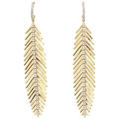 Diamond Gold Flexible Feather Earrings