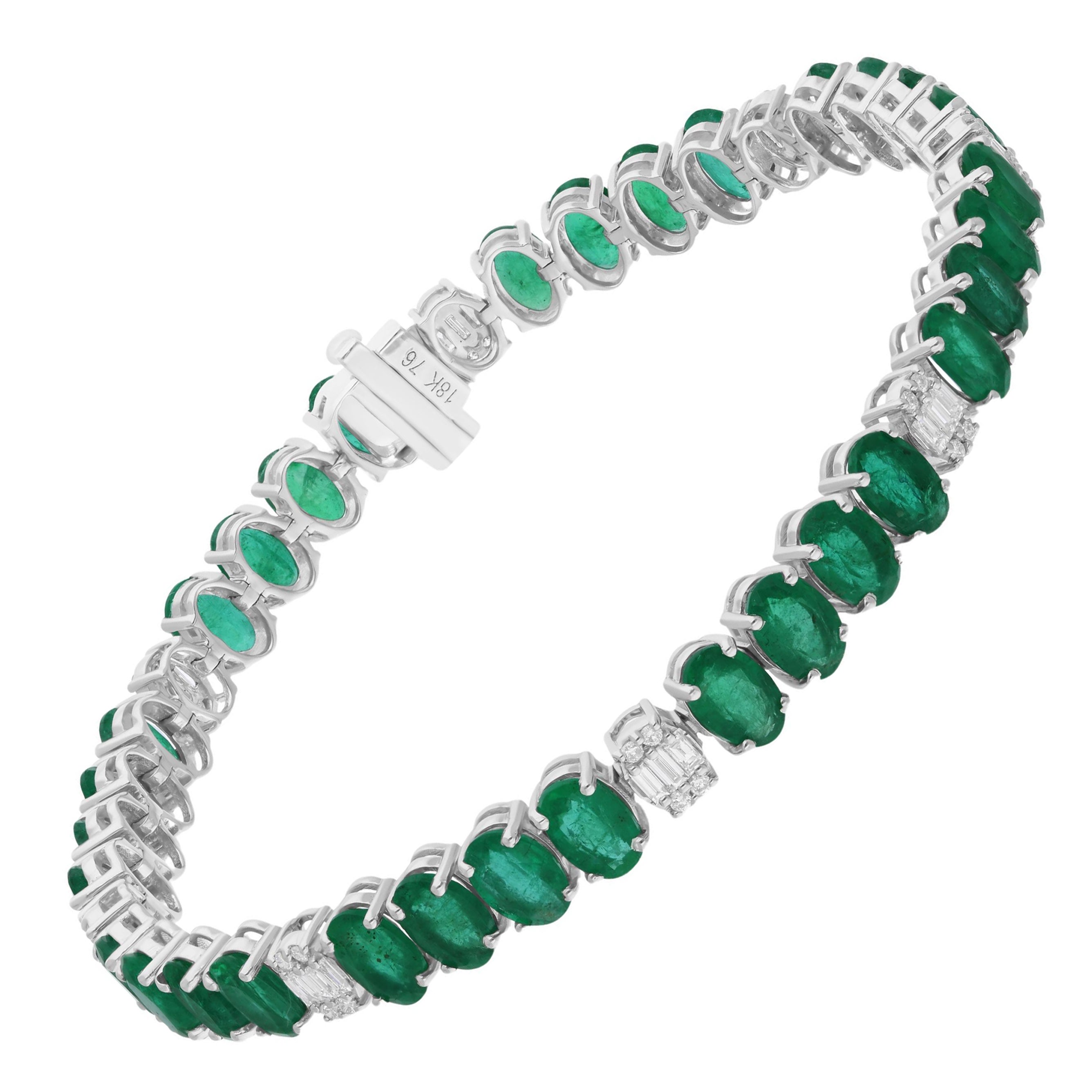 12,34 carati di smeraldo dello Zambia 0,67 carati di diamante SI/H Bracciale in oro bianco 14 carati