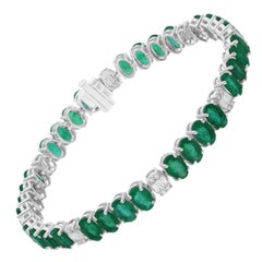 Bracelet en or blanc 14 carats avec émeraude de Zambie de 12,34 carats et diamants de 0,67 carat SI/H