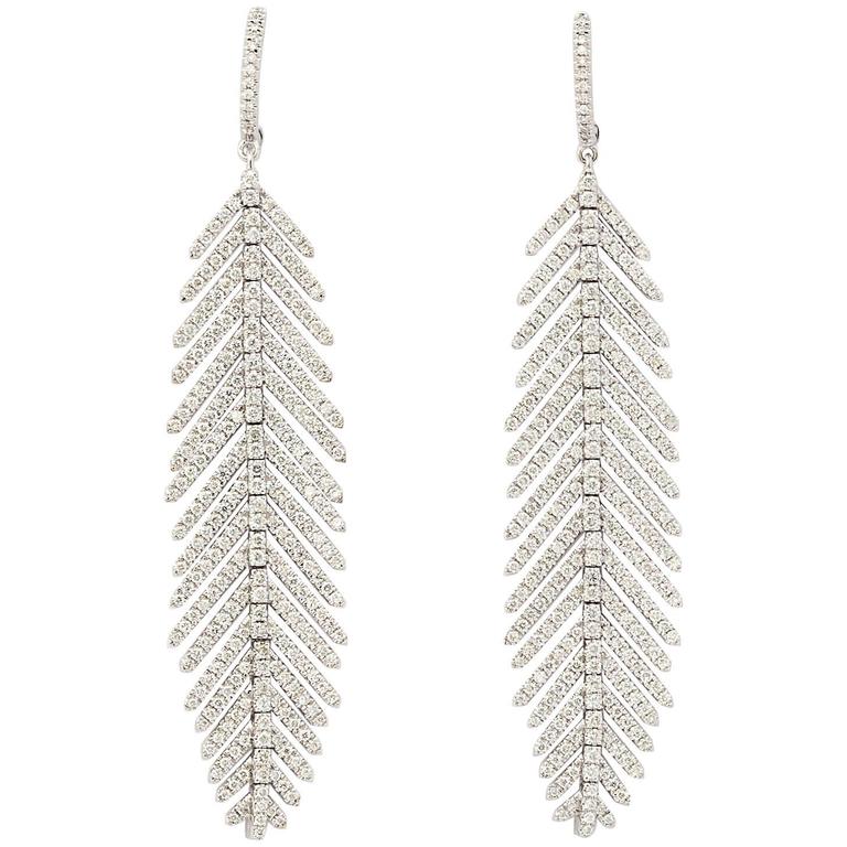 Diamond Gold Flexible Feather Earrings For At 1stdibs Diamond Gold Flexible Feather Earrings For