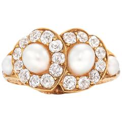 Victorian Pearl and Diamond Twin Hearts Ring, circa 1870 1