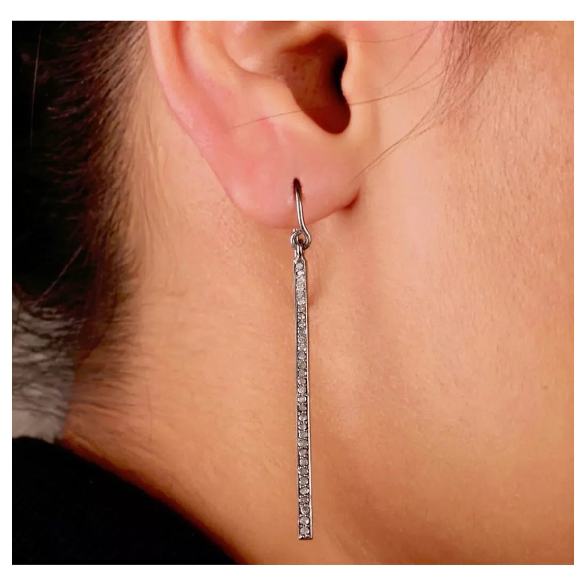 Bar Earring Pave Diamond 925 Silver Stick Earring For Women Beautiful Gift.
