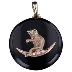 Antique Onyx Frog Pendant of 14k Gold