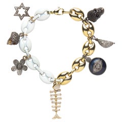 CLARISSA BRONFMAN Weiß Emaille Gold Diamant Naval Gliederanhänger-Armband