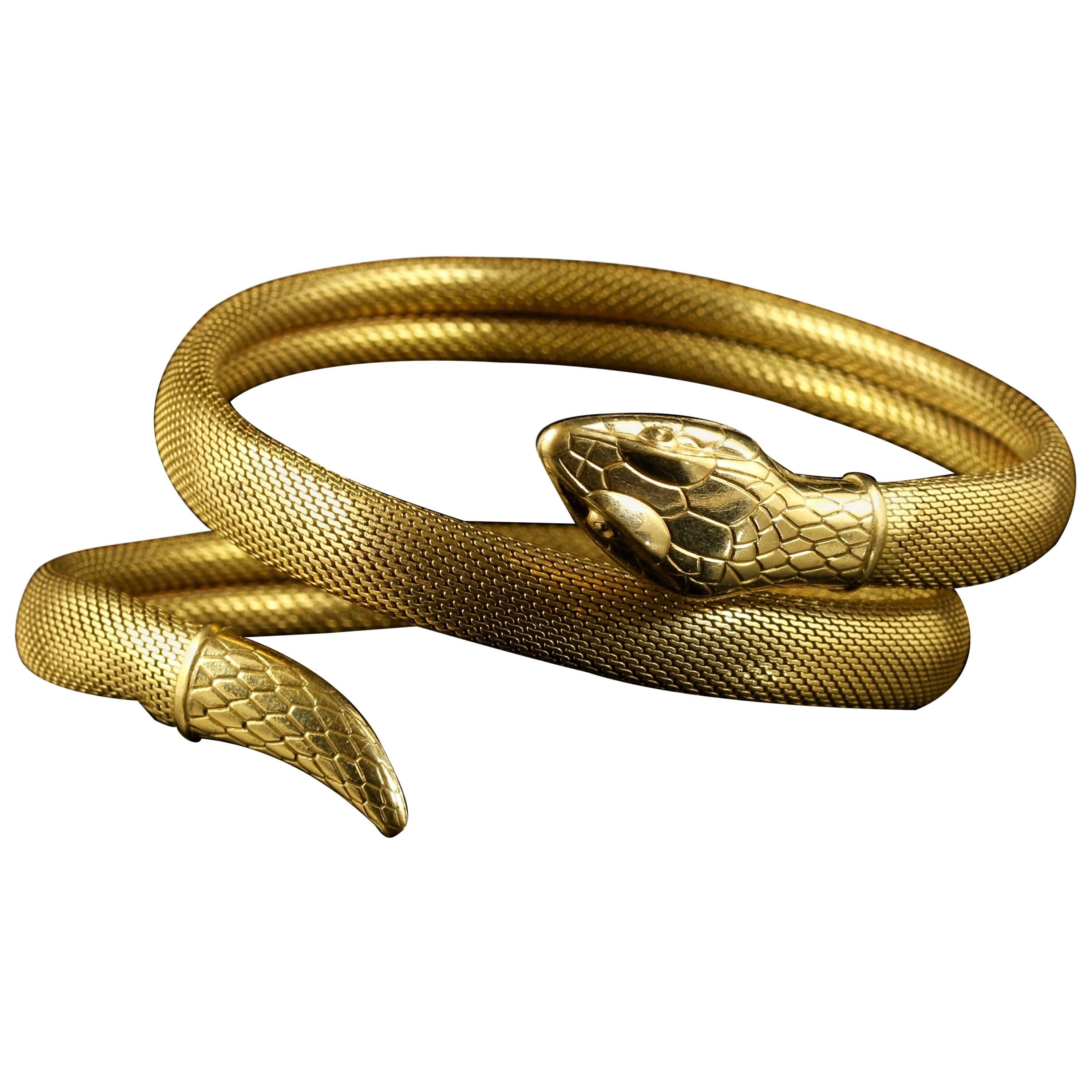 Antique Victorian Serpent Coiled Bangle Bracelet For Sale