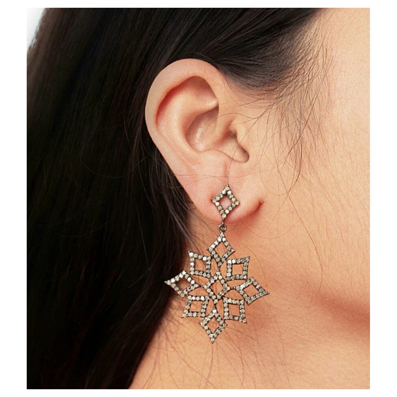 Snowflakes Pave Diamond Earrings 925 Silver Diamond Earring For Christmas Gift.