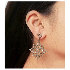 Snowflakes Pave Diamond Earrings 925 Silver Diamond Earring For Christmas Gift.