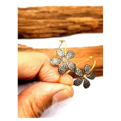 Pave Diamond Flower Hoop Earring 925 Silver Handmade Diamond Fine Jewelry