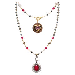 CLARISSA BRONFMAN Labradorit-Rubin-Perlen-Diamanten-Halskette "Carmen" und Lips aus Ebenholz
