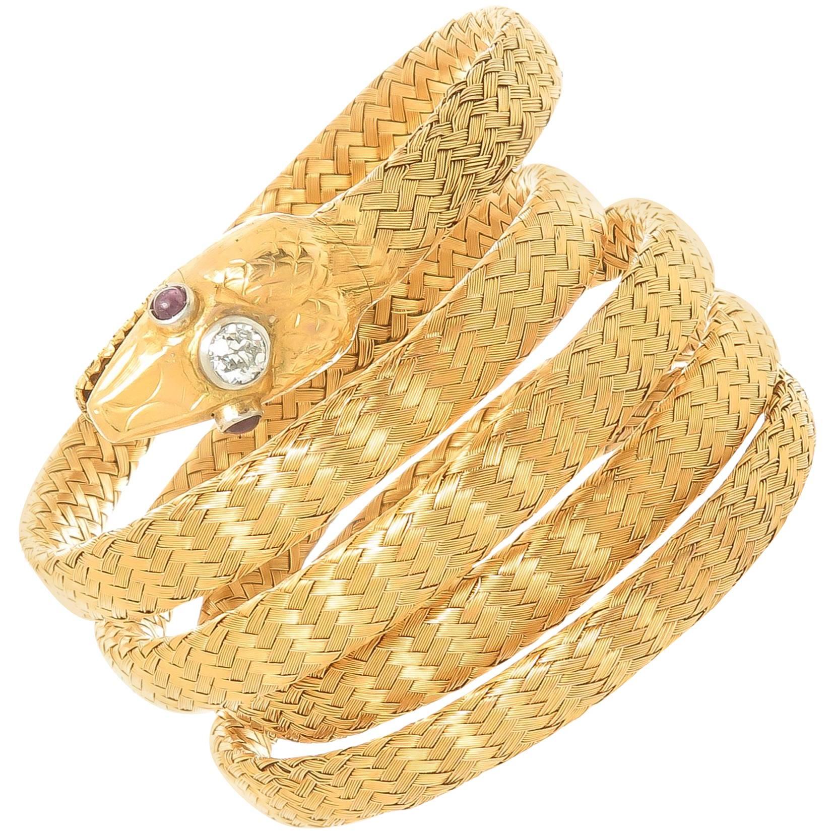 French Yellow Gold Victorian Snake Bracelet