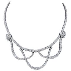 Vintage 18k White Gold 14CT Round Baguette Diamond Fancy Cocktail Necklace