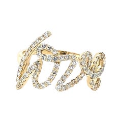 Natural Round Cut Diamond Script Yellow Gold Love Ring