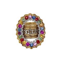 Anillo de cóctel de oro amarillo con zafiros naturales multicolor y diamantes naturales