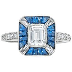 0.81 Carat Emerald Cut Diamond and Sapphire Ring 2
