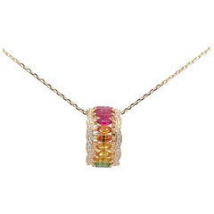 Rainbow Multi Sapphires 18K Yellow Gold Necklace