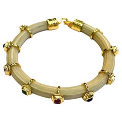 Bochic “Capri” Ruby & Multi Color Sapphire Bangle Set In 18K Gold & Silver