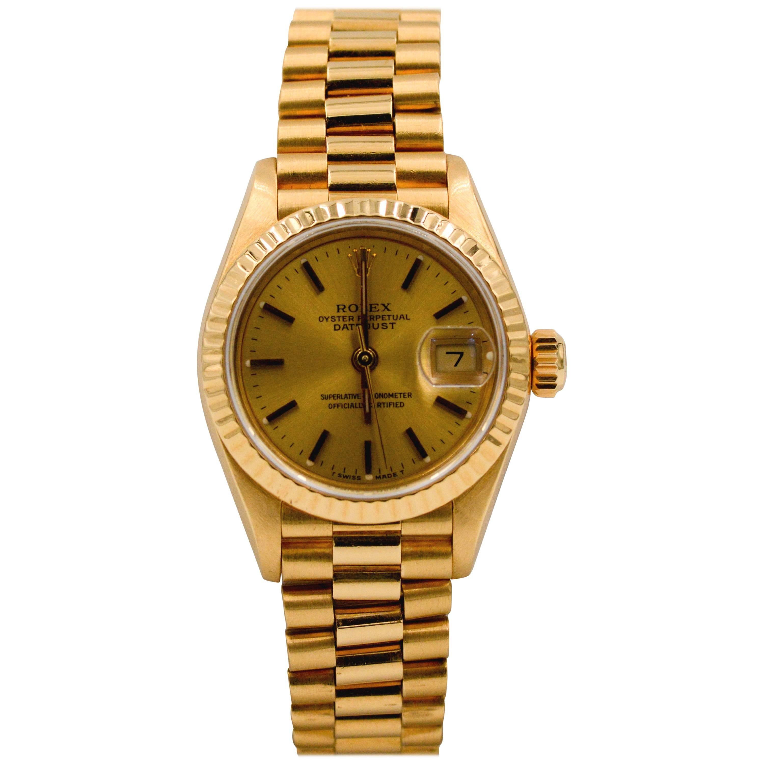 Rolex Ladies Yellow Gold Datejust President Automatic Wristwatch Ref 69178 