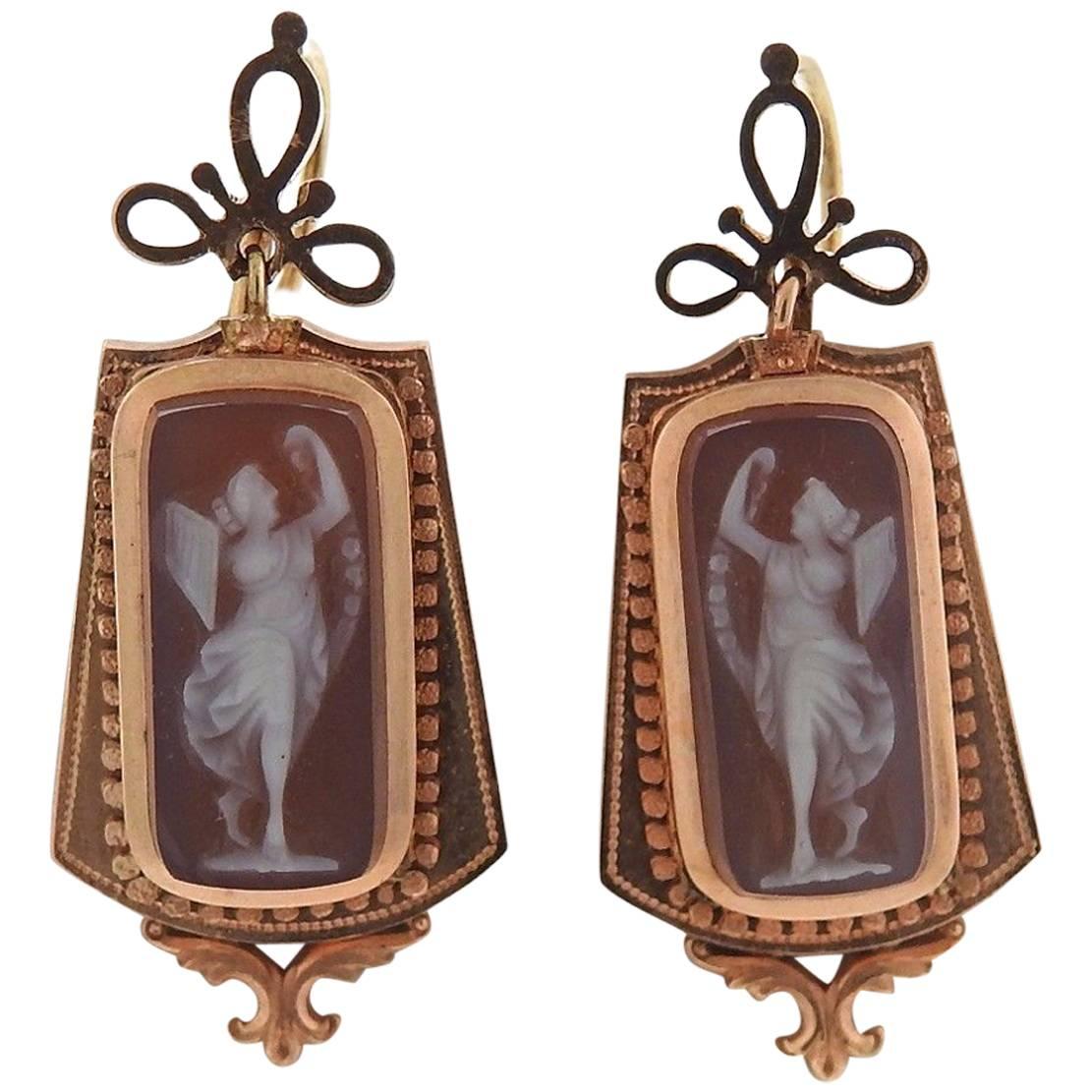 Antique Hardstone Cameo Rose Gold Earrings