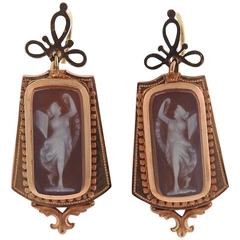 Antique Hardstone Cameo Rose Gold Earrings