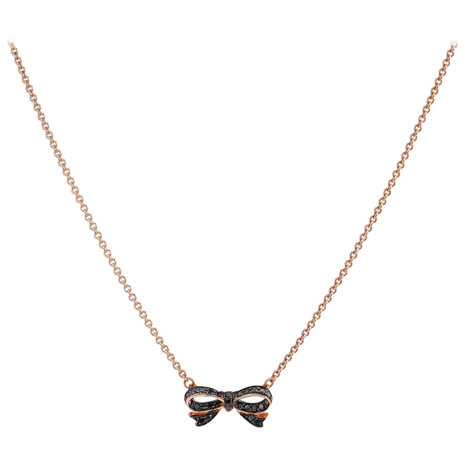 H & H Black Diamond Ribbon Bow Pendant Necklace