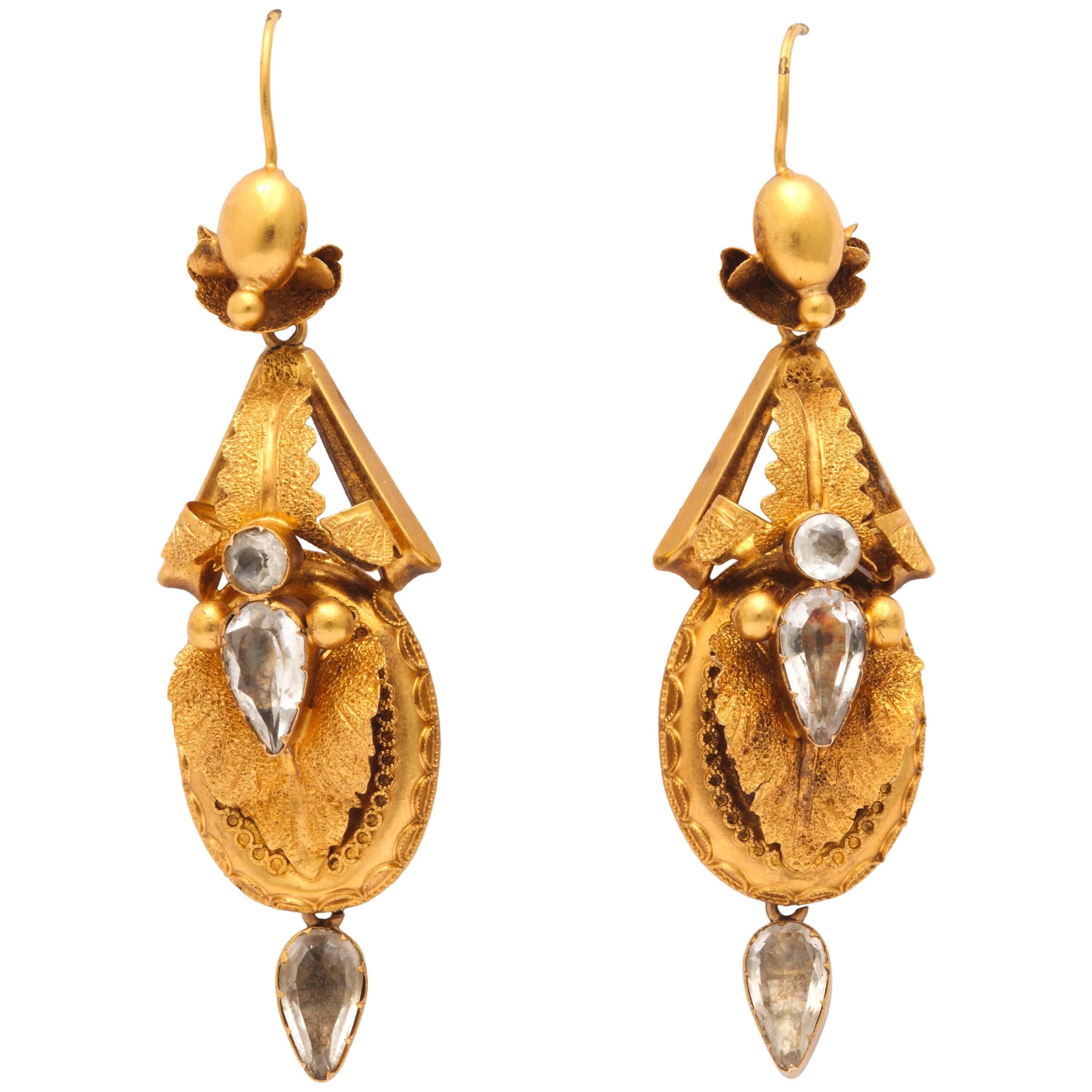  Antique Aquamarine Gold Chandelier Earrings 