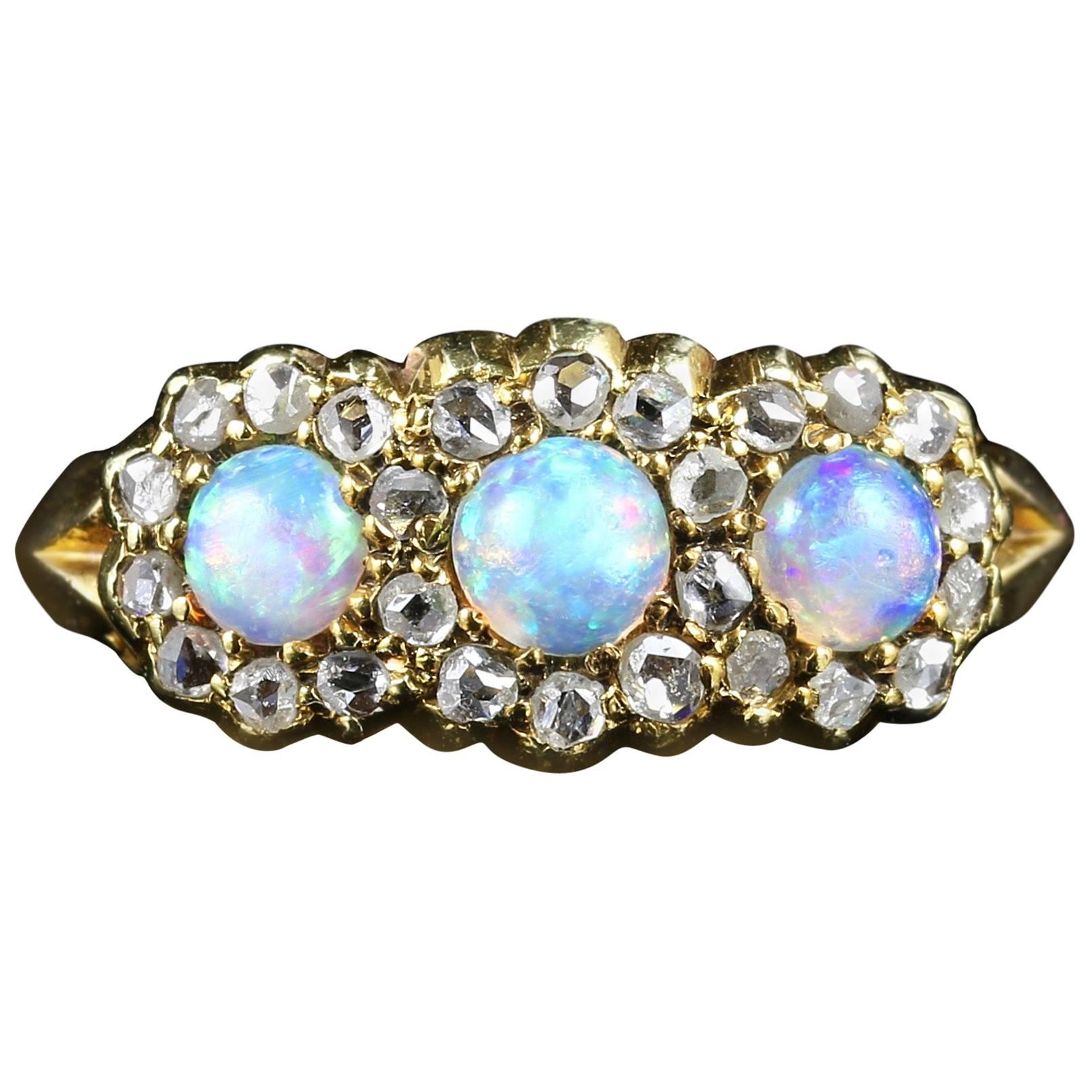 Antique Victorian Opal Diamond Trilogy Ring, circa 1880