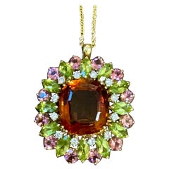 Estate Buccellati  GIA Certified Orange Citrine, Diamond Pin/Pendant 18KG 21.8gm