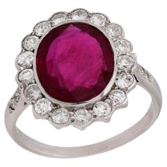 AGL francés Anillo en racimo de 2,60 quilates rubí diamante platino oro blanco 18k