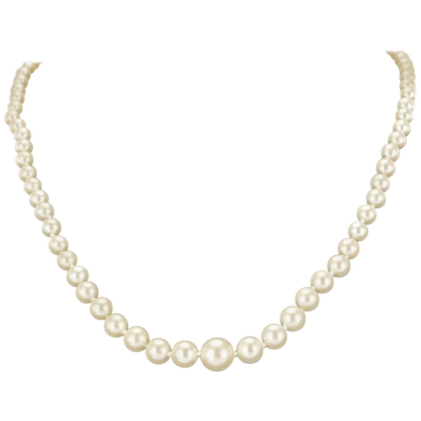 1950s Japanese Cultured Round White Pearl Necklace