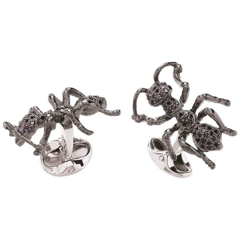 Sterling Silver and Black Spinel Spider Cufflinks by Deakin & Francis