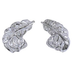 Art Deco Boucles d'oreilles en forme de feuille Diamant Platine Estate Jewelry