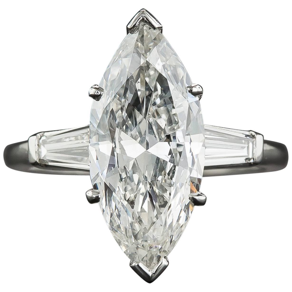 3.71 Carat Marquise Diamond Platinum Ring - GIA For Sale