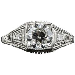 Art Deco 1.24 Carat Diamond Engagement Ring Certified by Katz & Ogush 4