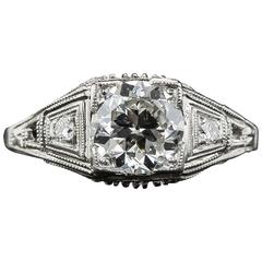 Art Deco 1.24 Carat Diamond Engagement Ring Certified by Katz & Ogush