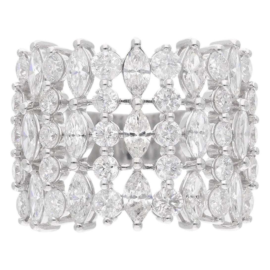 3.99 Carat Marquise & Round Diamond Cage Ring 18 Karat White Gold Fine Jewelry