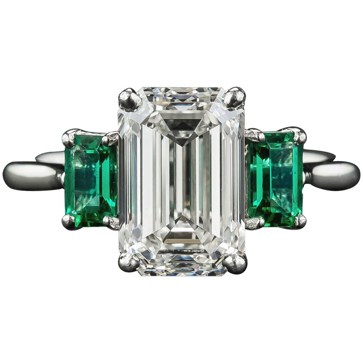 3.01 Carat GIA Emerald-Cut Diamond and Emerald Ring For Sale
