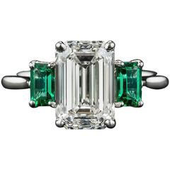 3.01 Carat GIA Emerald-Cut Diamond and Emerald Ring