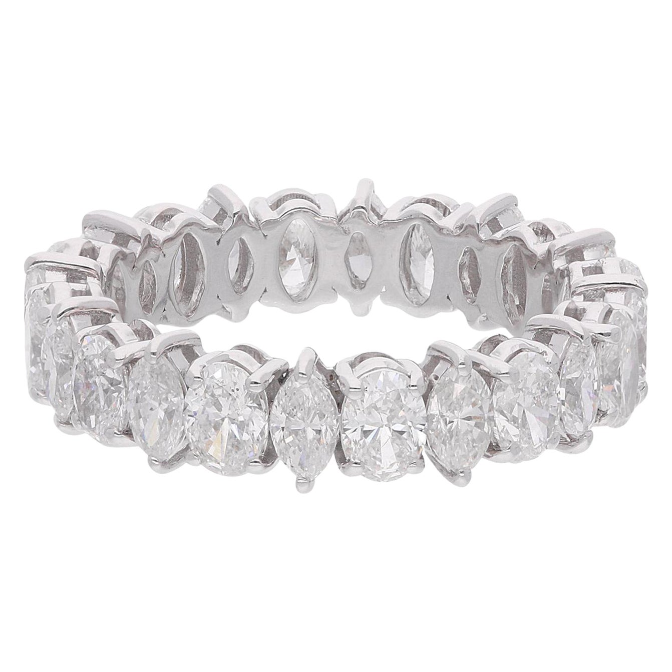 Anillo de Diamantes Oval y Marquesa de 3,80 Quilates Oro Blanco de 18 Kilates Joyería Fina