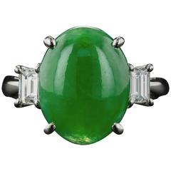 Natural Burma Jade and Diamond Ring 10