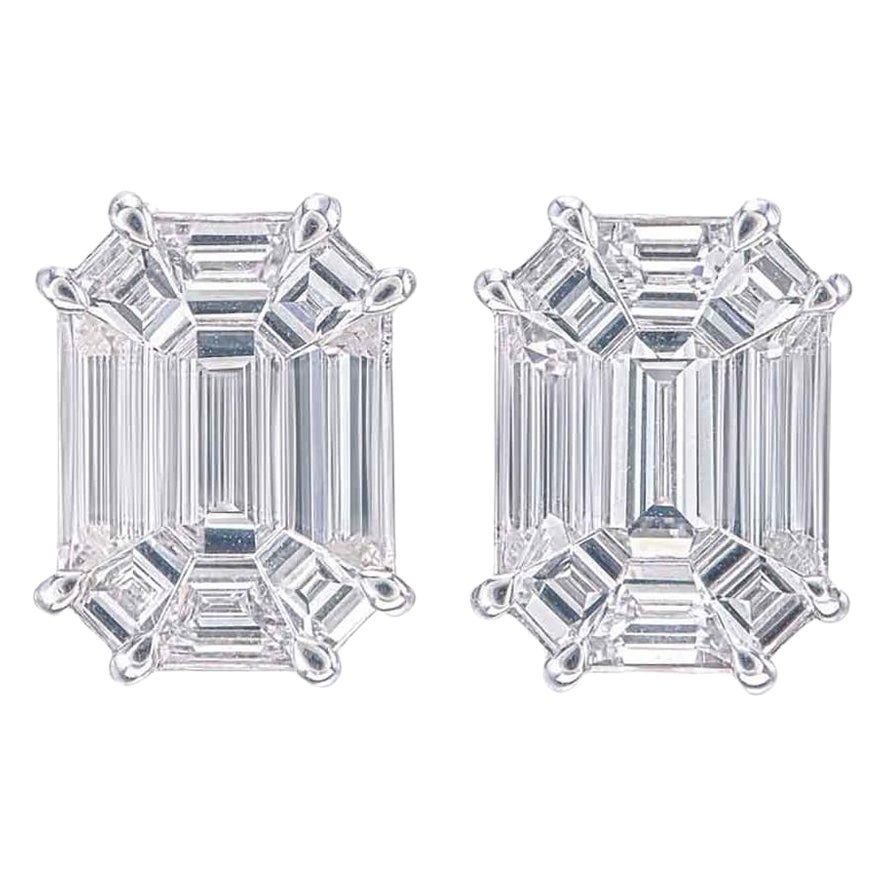 1 Carat Look Illusion Diamond Stud Earrings – 0.80ct Total in White Gold