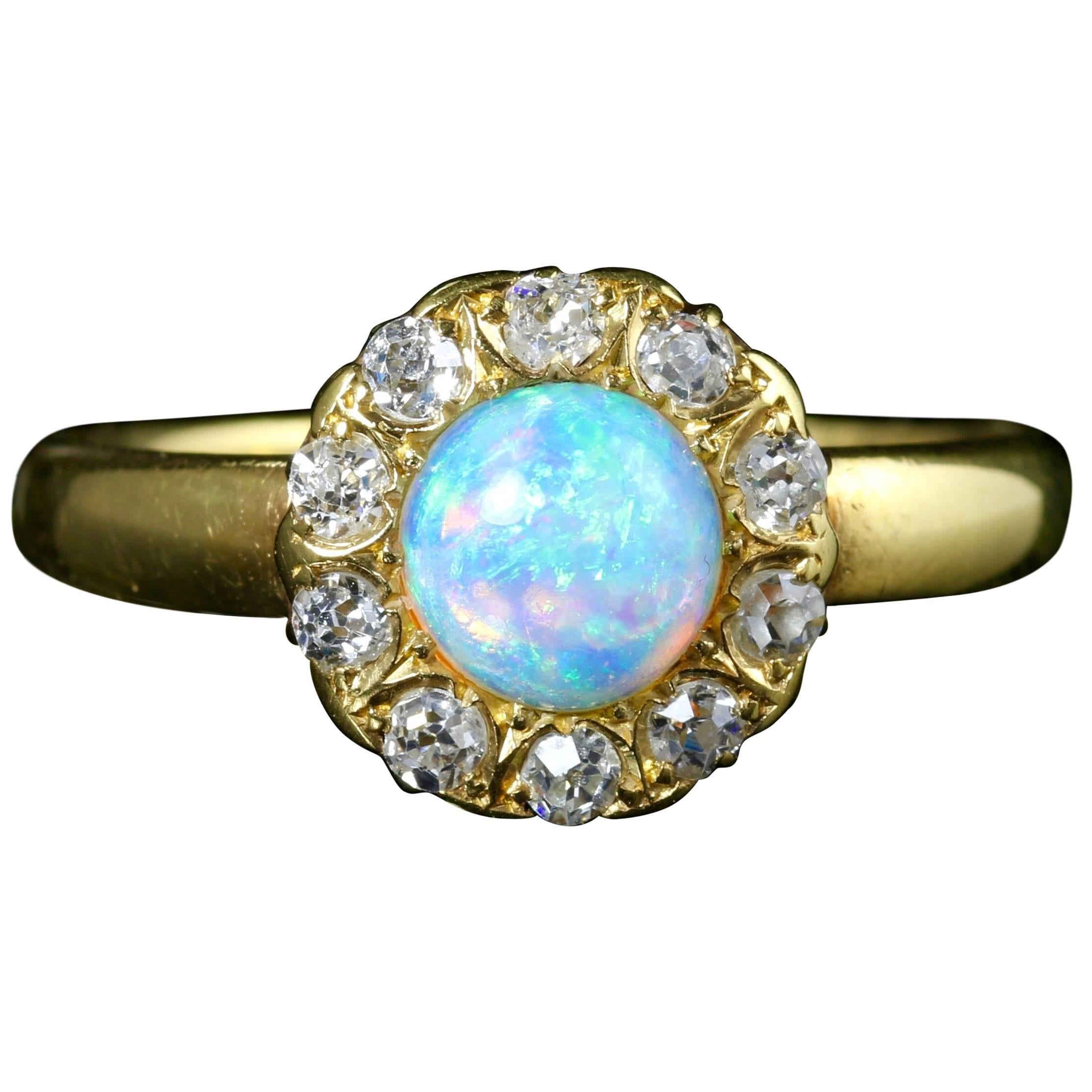 Antique Victorian Opal Diamond Yellow Gold Ring, circa 1880