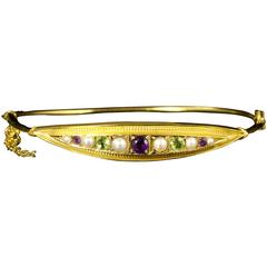 Antique Edwardian Amethyst Pearl Peridot Gold Suffragette Bangle Dated 1914