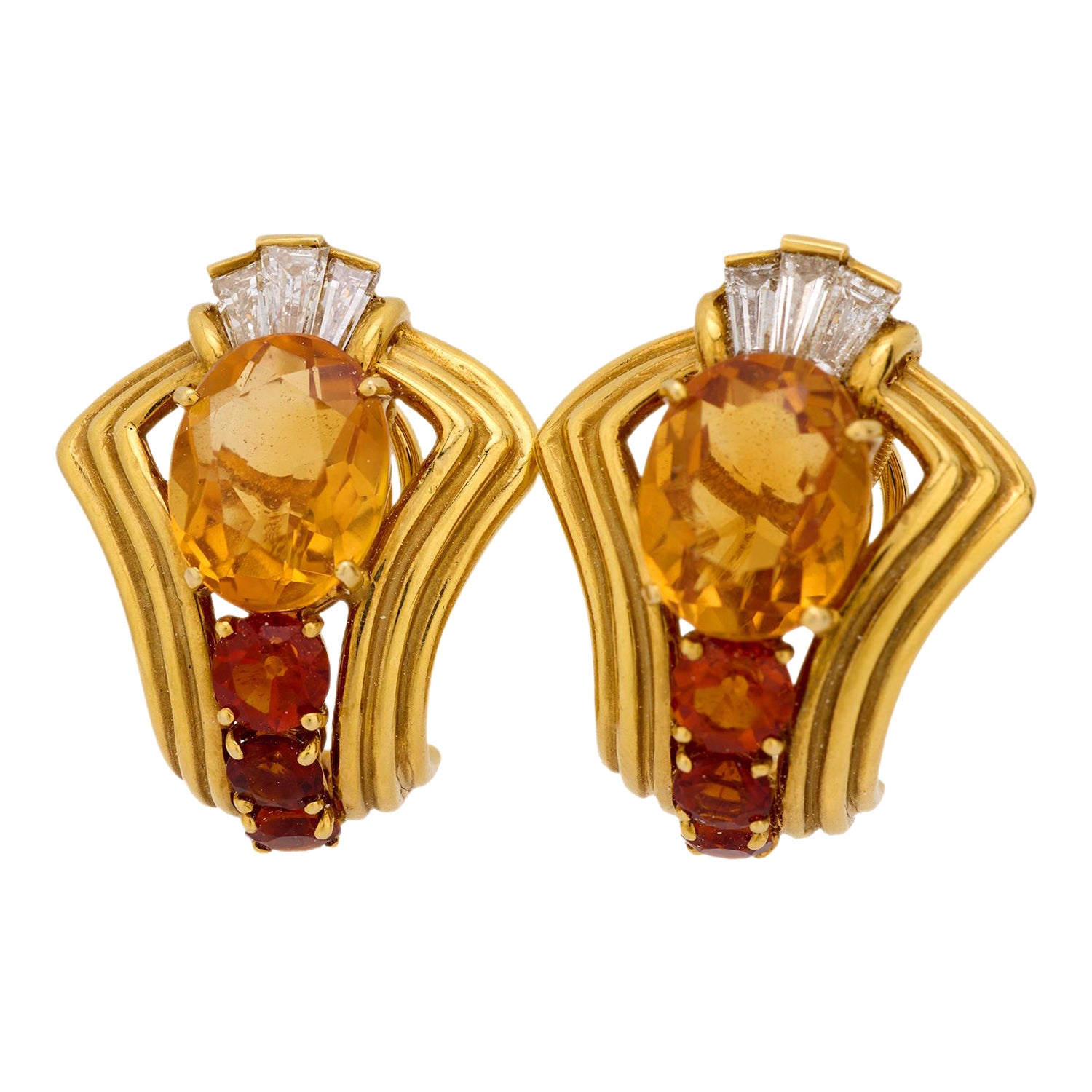 Chaumet 8.80 carat total weight citrine diamond 18k yellow gold earrings