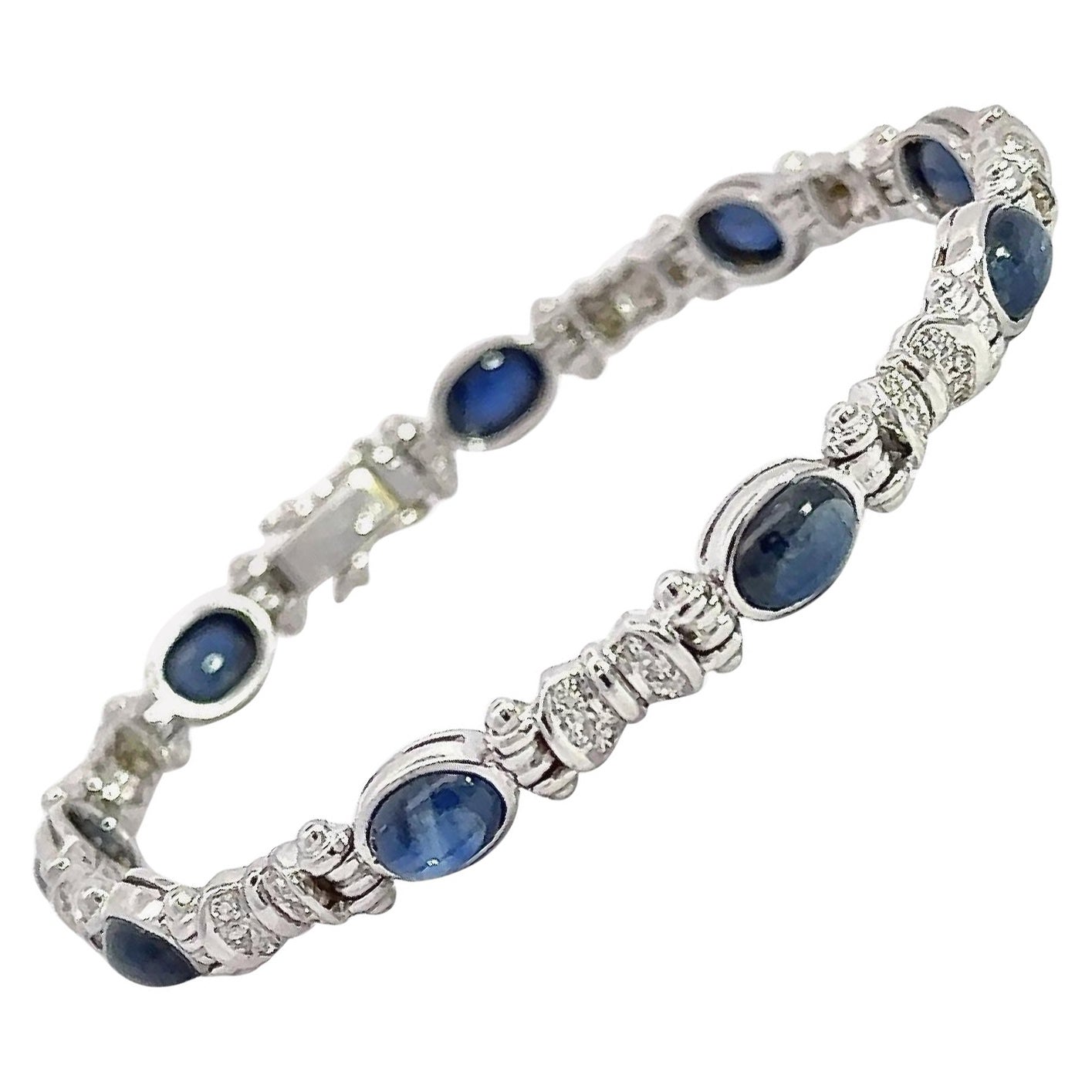 10.48CT Blue Sapphire and Diamond 18K Gold Bracelet