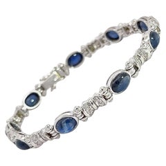 10.48CT Blue Sapphire and Diamond 18K Gold Bracelet
