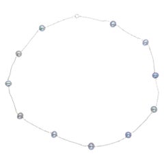 Collar de perlas grises collar de cadena de perlas de oro blanco de 14 quilates