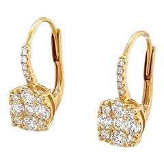Pendientes Gota Racimo de Diamantes en Oro Amarillo de 18k con Cierre de Palanca