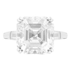 GIA Certified 4.47 Ct Sq Emerald Cut Diamond Platinum Ring with Tapered Baguette