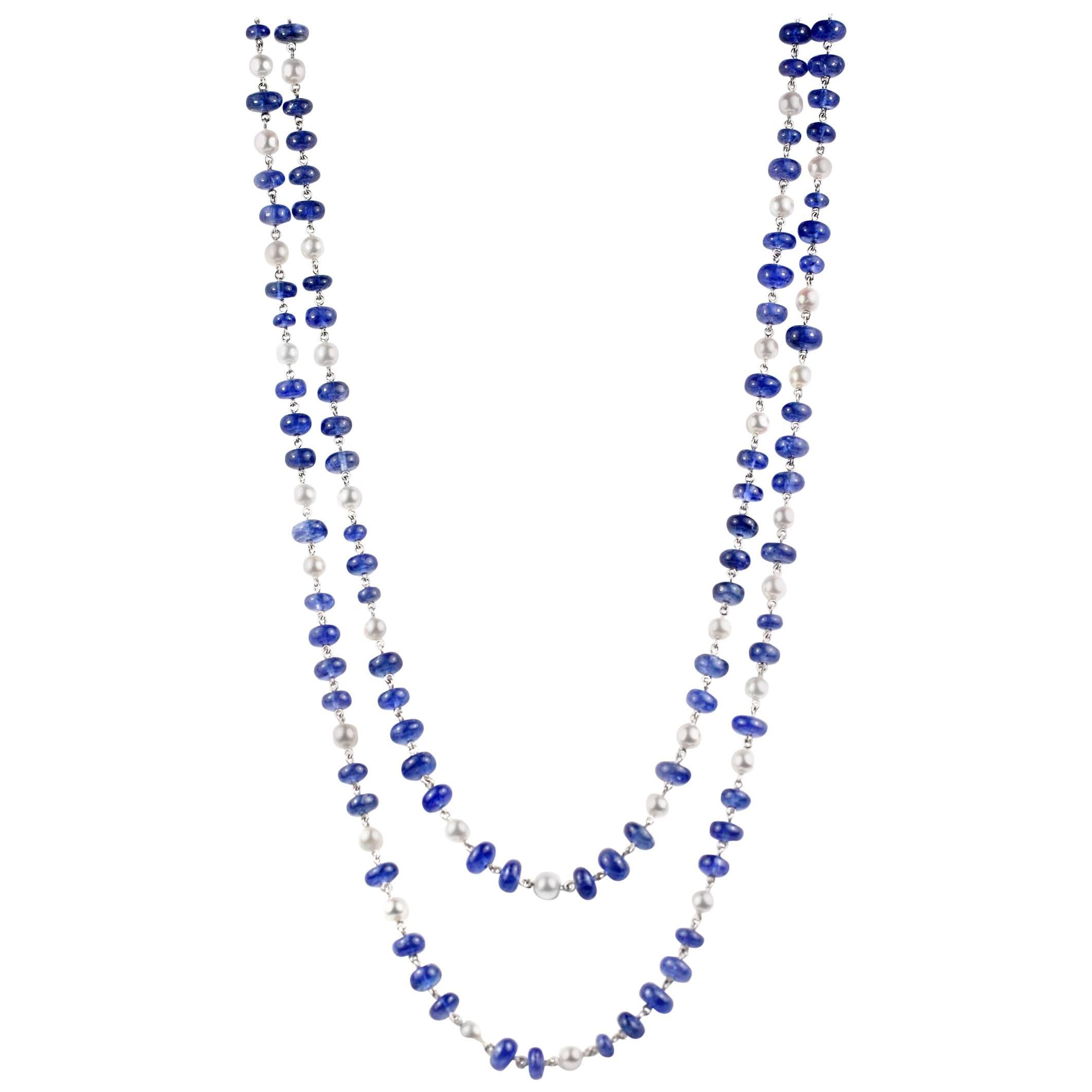 Julius Cohen Sapphire and Pearl Chain Necklace